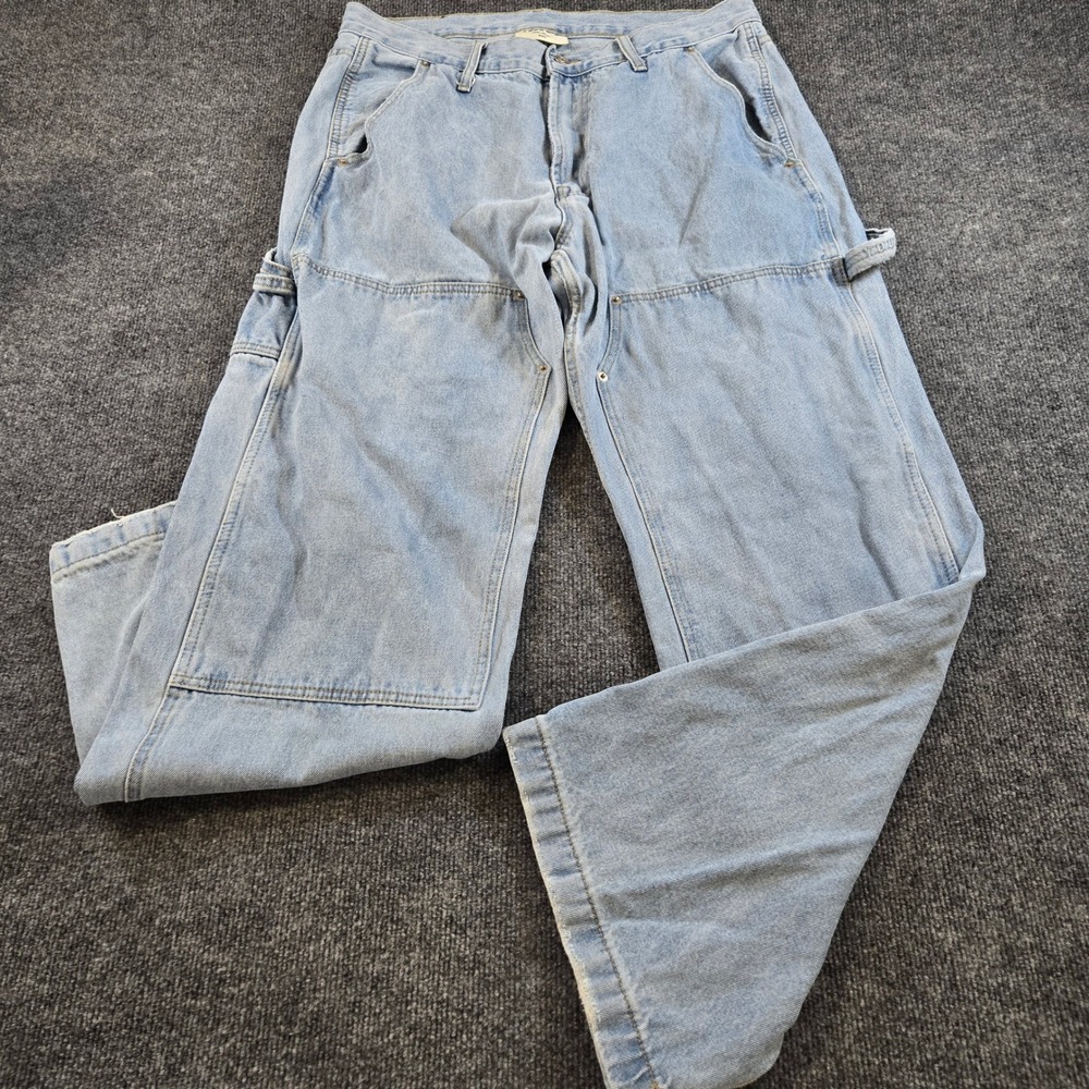 YoungLA Mens XXL Double Knee Carpenter Jeans Light Wash Baggy Streetwear Skater